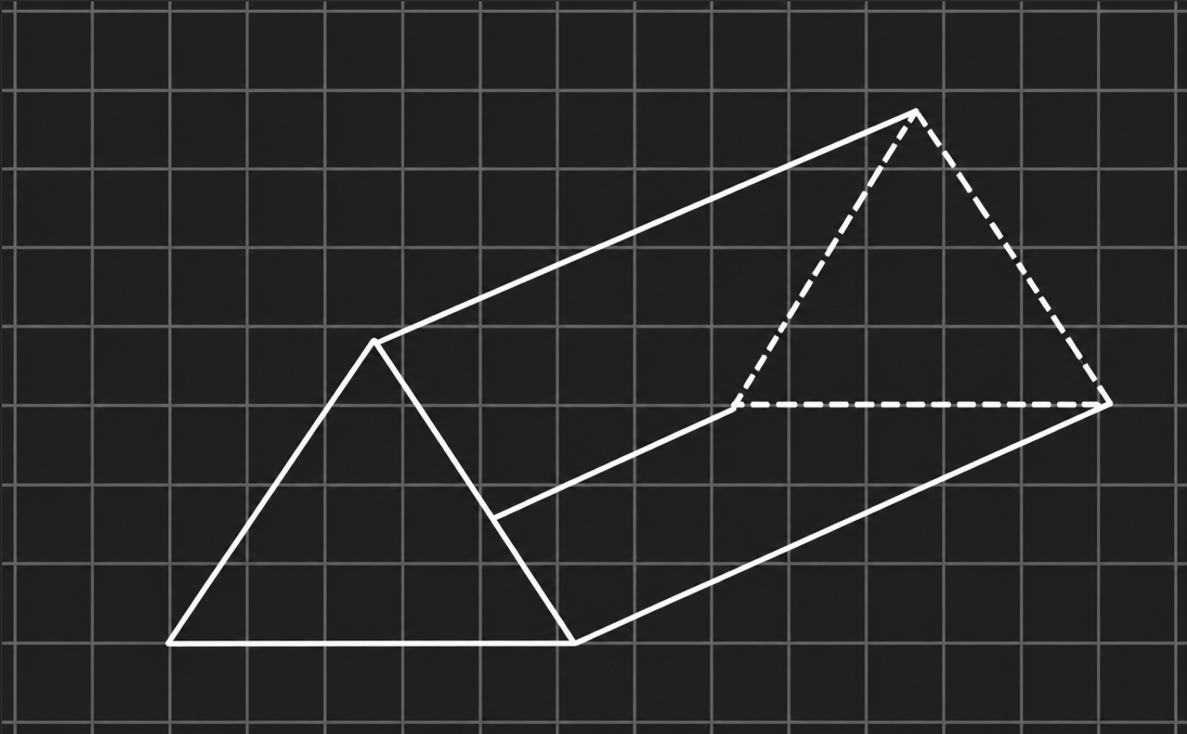 Schräg dargestelltes Prisma mit dreieckigen Grundflächen auf kariertem Hintergrund.